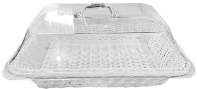 JISADER Cestino per il pane intrecciato con coperchio Cesto in imitazione rattan Cestino rustico Cestino per la colazione Cesto per frutta Cestino, bianco, 40x30x15 cm