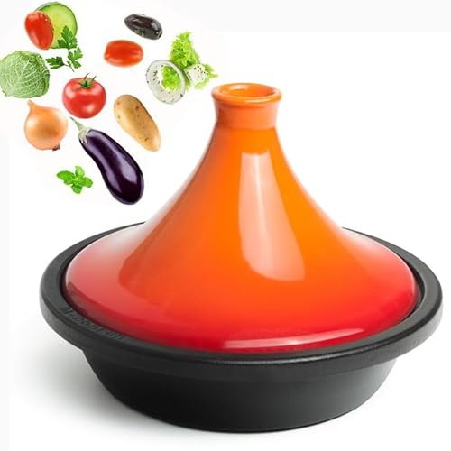 Yiustldd Marmite à tajine pour la Cuisson, cocotte en céramique pour Braiser la Cuisson Lente, marmite à tajine Marocaine avec Couvercle,Orange