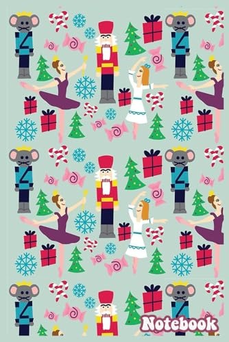 Nutcracker Ballet Pattern Christmas Notebook: Journal for Writing, Size 6 x 9 inches, Lined blank , 110 Pages Glossy