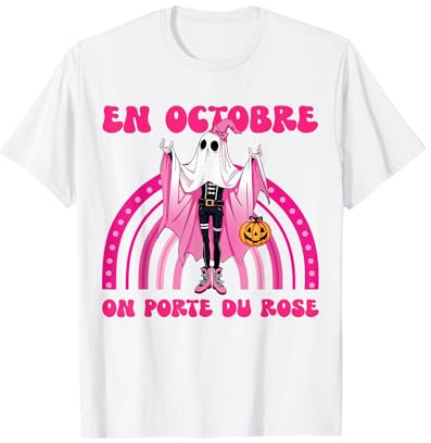 en Octobre on Porte du Rose Survivante du Cancer Halloween T-Shirt