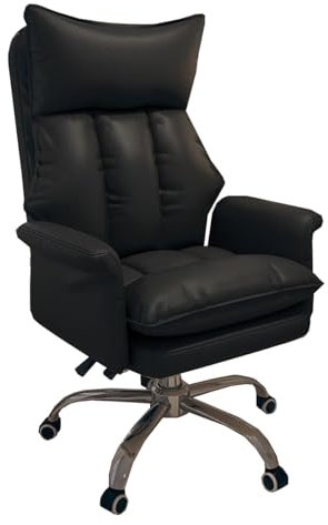 Ergonomischer Ledersessel für Heimbüro, mit Chefcomputer-Gaming-Design, bequemer Sessel für Büro, Arbeitszimmer, Schlafzimmer, Wohnzimmer, Schwarz
