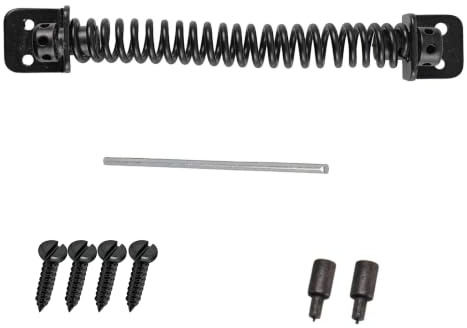 Keypak 200mm Adjustable Gate Spring Closer, Self Closing Black Gate Spring | 8 Variable Tension, Metal Return Spring for Wooden Gates, Supplied with Fixings