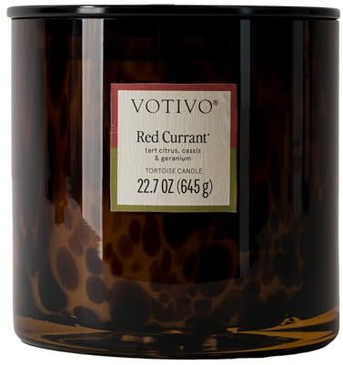 Votivo Red Currant Tortoise Scented Candle | 22.7 oz Soy Wax Blend | Decorative Home Decor Tortoise Shell Pattern | 100 Hour Burn Time