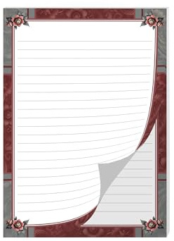 Briefpapier Motiv Natur Blättern pastell Briefblock für Mädchen Kinder und Erwachsene Geschenk Blumen im gotischen Stil rot grau (Block A4 mit 25 Blätter)