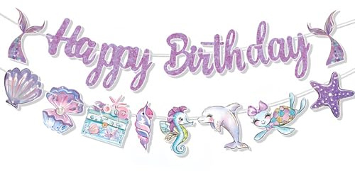 Torytoe Meerjungfrau Geburtstag Girlande, 2 Stück Happy Birthday Banner Geburtstagsgirlande Papier Geburtstagsparty Dekoration für Kinder, Mädchen, Frauen und Erwachsene (Meerjungfrauen)