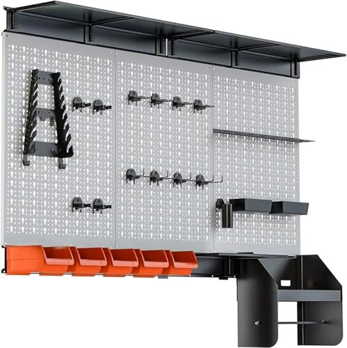 SRKATI Organizer Tool Organisateur Mural en Panneau perforé Kit de Rangement d'outils Utilitaires en métal pour Garage avec Crochets pour Planche Organisateur Outils