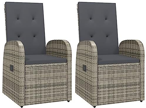 HUAKEHOM 2X Garten Liegestuhl mit Auflagen Gartensessel Gartenstuhl Sessel Stuhl Liegesessel Gartenmöbel Rattanmöbel Grau Poly Rattan