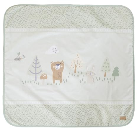 roba Babydecke Woodland Buddies 80 x 80 cm- Kuscheldecke 2-seitig - Baumwolle & Fleece ultra-weich - Bär, Hase & Biene Motiv - Pastellgrün & Silbergrau