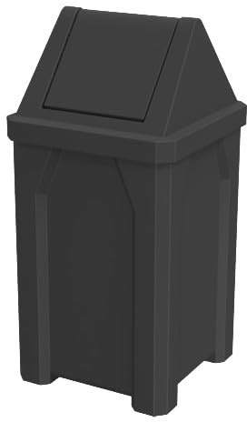 Sturdy Essentials 32 Gallon Square 100% Recycled Plastic Heavy Duty Outdoor Commercial Trash Can with Easy Access Swing Top Lid | Great for Schools and Businesses - Black