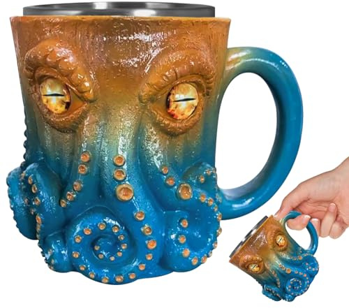 SPHERETRON Verres à bière 3D pieuvre Cadeaux pour hommes Tasse d'anniversaire pour hommes Anniversaire Chope à bière personnalisée Vie marine Statue Pieuvre Tasse à café Cadeaux pour hommes (B)