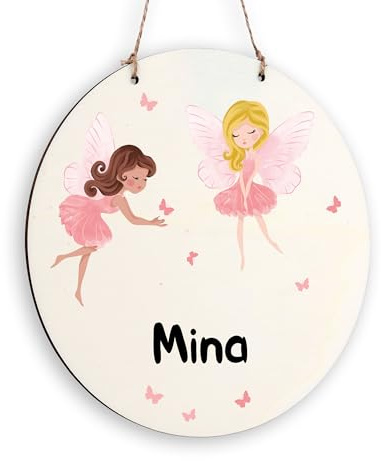 Holzura Türschild mit Namen – Personalisiertes Namensschild aus Holz rund, Deko fürs Kinderzimmer oder Babyzimmer, Geschenk zur Geburt & Taufe