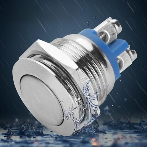 Marhynchus Interruptor de Botón de Metal Impermeable 16 Mm 250 V Mini Interruptor para Autores, Protección de Entrada y Dispositivos Eléctricos (Cabeza Plana)