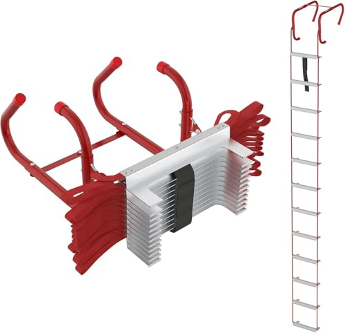 LZQ Feuerleiter Fluchtleiter,Sicherheitsleitern Feuerfeste Rettungsleiter aus Hochfestes Polyester,Max Tragfähigkeit 450 kg,Strickleiter für 2-Stöckige Gebäude Balkon Fenster,Rot