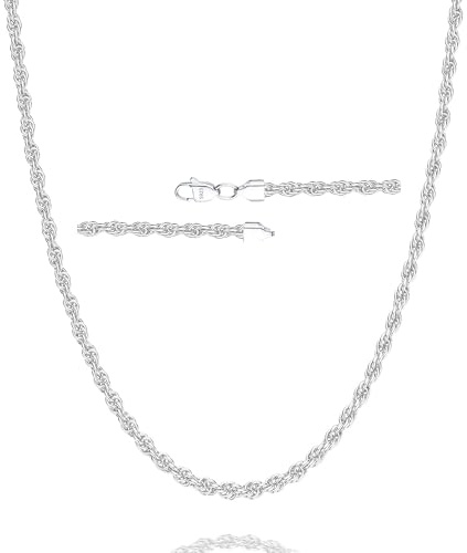 Esrael 925 Sterling Silber Kette für Herren 2.5mm Silberkette Herren Kordelkette Halskette Männer Silber Halskette Männer Jungen Schmuck Geschenke für ihn 20Zoll
