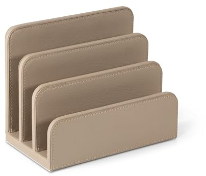 OSCO Porte-lettres en similicuir taupe clair | Trieur de courrier | Organiseur de courrier | Organiseur d'enveloppes | Porte-documents | Rangement de fichiers de bureau | Fentes d'affichage | H 14 x l