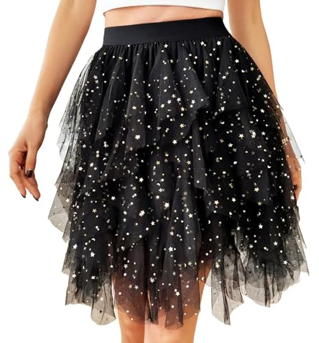Tüllrock Damen, High Low Layered Tütü Damen, Festival Rock A-Linie Unregelmäßiger Rock Party Outfit Karneval Kostüm