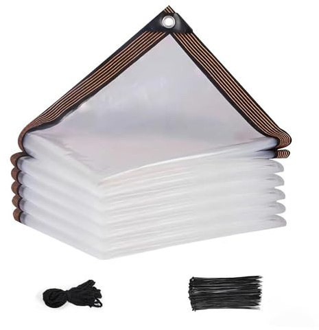 CHUANFU 2 x 3 m Telone Trasparente con Occhiellato, Telone Impermeabile per Esterno con Corda da 5 m e 25 Fascette Stringicavo, Occhielli per Teloni per Animali Domestici, Resistente Alle Intemperie