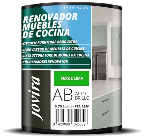 JOVIRA PINTURAS Pintura renovadora para Muebles de Cocina, acabado Alto Brillo al agua. Especial para renovar muebles de cocina, puertas, baños, etc. (750 ml, Verde lima) T