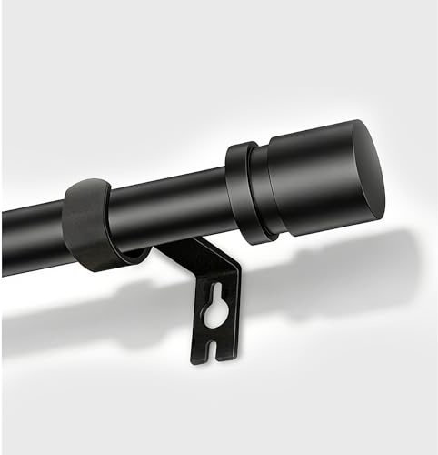Poskena 16mm Gardinenstange Ausziehbar 63-183cm, Vorhangstange Schwarz | Mattschwarze Gardinenstange mit Endkappen und Halterungen, Geeignet für Fenster und Schlafzimmer