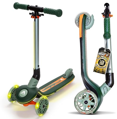 Apollo Whizzie LED Kinderroller, klappbarer Kinder Scooter, höhenverstellbarer Dreiradscooter für Kinder ab 3 Jahre, LED-Effekt in Rollen, Lenker und Deck, 3-Rad Roller im coolen Design