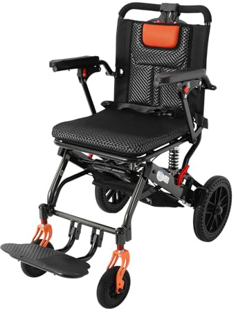 Faltbarer Rollstuhl, klappbarer tragbarer Rollstuhl mit Handbremse, Tragbarer Reiserollstuhl, mit Sicherheitsgurt, Handläufe, Aufbewahrungstaschen, für ältere Menschen, Schwangere, behinderte