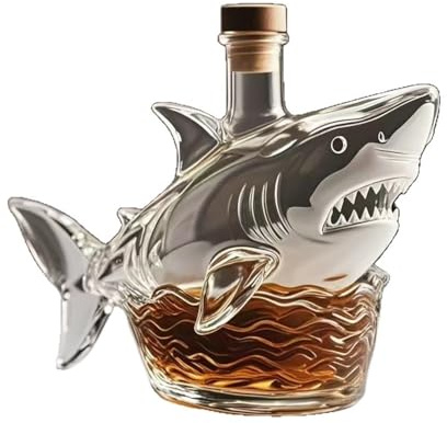 Decantador de whisky de vidrio en forma de tiburón, botella de cristal sin plomo de 320 ml con corcho, diseño único de animales para el hogar, bar, regalo decorativo para coleccionistas, 17 x 12 cm