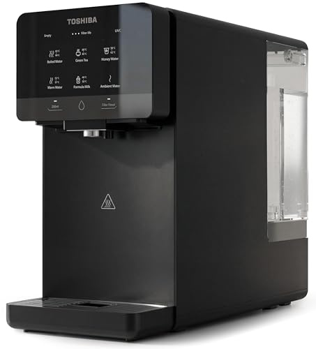 Toshiba Osmoseanlage, Wasserfilter Trinkwasser, Auftisch, Keine Installation, Heißwasserspender, Umkehrosmoseanlage, Mehrfach-Filterung & Mineralisierung, UV Licht, NSF zertifiziert, Anthrazit