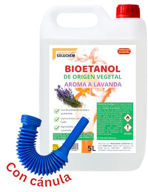 Bioetanol 99,9% Origen Vegetal | Con Aroma a Lavanda | Con Cánula | Combustible Limpio | Sin Humo | Ecológico y Renovable | Apto para Quemadores y Estufas de Bioetanol (5 litros)