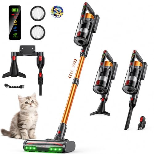 TechRise Cordless Vacuum Cleaner 680W 58KPa 75-Mins with LED Headlight | Anti-Tangle Brush & Smart Display,8-in-1 Filtration,LED Display,Lightweight Handheld Vacuum for Pet Hair,Carpet,Hard Floors