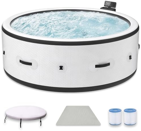 Spa Hidromasaje Para Exteriores, 6 Personas Spa Portátil Eficiente, Redondo 206x71cm, Calentamiento Rápido 104°F, con 150 Chorros de Aire y 1 Cubierta Térmica para Patio Jardín y Exteriores