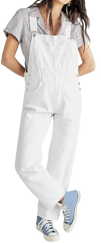 Plus Size Denim Jumpsuit för Kurviga Kvinnor Lös Passform Justerbara Band Jeansoveraller Casual Trendiga Outfits Vit 5X Large