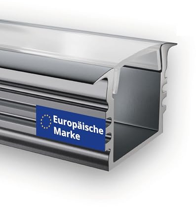 INNOVATE E-12 Standard LED Einbauprofil 2m 1 Stück [12x13mm Aluprofil Silber Diffusor Flach Milchig] Aluprofil für LED Streifen 2m I Indirekte Beleuchtung Unterbauleuchte Küche I LEDs Wohnzimmer
