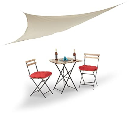 Relaxdays Sonnensegel, dreieckig, mit Spannseilen, Garten, Terrasse & Balkon, Outdoor & Indoor, 3,5 x 3,5 x 3,5 m, beige
