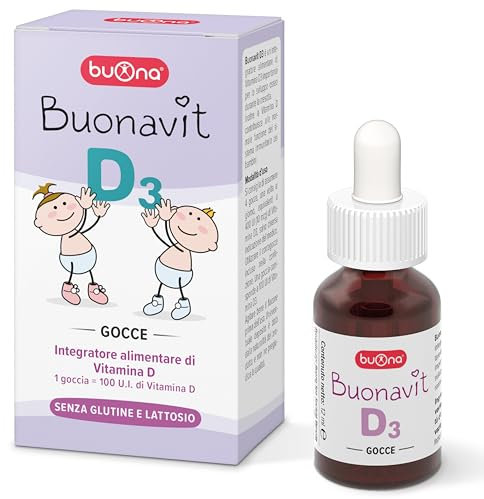 BuonaVit D3 Gocce Vitamina D Bambini 12ml, Vitamina D3 400 UI al Giorno, Senza Glutine e Lattosio, Vitamina D Gocce per Bambini con Contagocce, Made in Italy