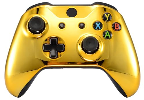 eXtremeRate Front Hülle Case für Xbox One S&X, Custom Glossy Skin Cover Vorderseites Gehäuse Faceplate Shell Ersatzteile für Xbox One S/X Controller Modell 1708-Chrome Gold