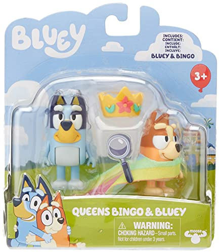 Bluey Queens Official Collectable Character 2 Figure Set Featuring and Bingo with Queen Rainbow Cape and Crown Accessories
