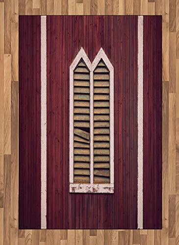 ABAKUHAUS Rustikal Teppich, Retro Burgunder Fensterläden, Deko-Teppich Digitaldruck, Färben mit langfristigen Halt, 120 x 180 cm, Bordeauxrot und Rosa