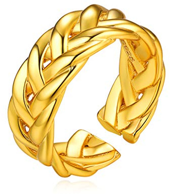 Bague Réglable Argent 925 Tressé Ouvert Anneau Ouverte Dore Or Plaque Femme Ajustable Cadeau Fille Bijoux Pouce Index Annulaire Auriculaire Silver Ring