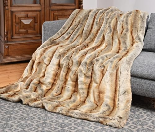 Wohnen & Accessoires Premium Felldecke (Webpelz) Wolf hell 5 Größen und Fellkissen (Felldecke 170x220cm)