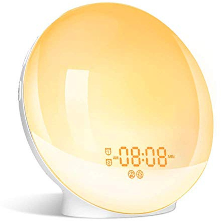 XLWWLG Sveglia Sveglia Luce-Alba/Tramonto Tavolo di simulazione Lampada da comodino Protezione degli occhi con radio FM, Suoni della natura e Funzione touch control -With European standard plug