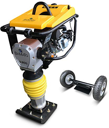 BAMATO Vibrationsstampfer V-85G | 1-Zylinder 4-Takt OHV Motor | 4,1 kW Leistung | 10 kN Verdichtungsdruck | Plattengröße: 290 x 345 mm | Schlagzahl 450-650 1/min. | Rüttelstampfer Grabenstampfer