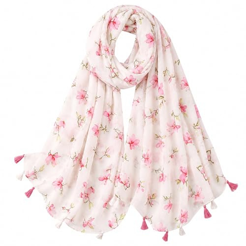 FAIRYGATE Scarf Women Pretty Lovely Pink Scarves Flower Floral Print Ladies Scarfs Gifts Wrap Large Shawl 9025