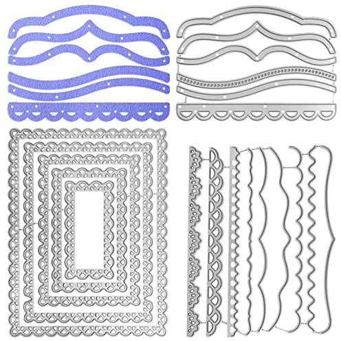 SENHAI Rechteckige Metall-Stanzformen und Dekorative Papierspitzen-Stanzformen - 3 Sets Prägeschablone für DIY Scrapbooking