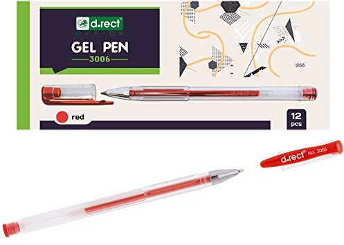 D.RD.RECT 3006 Gelkugelschreiber | Kugelschreiber Ergonomisch | Gelschreiber Ergonomischer Griff | Durchsichtiges Gehäuse Pen Set 12 Stück - Rot