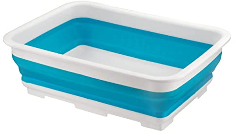 DASHMESH Rectangular Collapsible Washing Up Bowl, 10 Litre Foldable Washing Basin, Compact Storage, Space Saving, Kitchen Sink Bowl, Portable for Outdoor Camping Caravans (Blue)