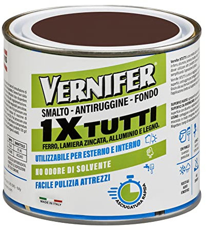 AREXONS | Vernifer 1 x Tutti, Smalto Acrilico Pronto all'uso 500 ml, Smalto Antiruggine, Senza Odore, non Necessita Fondo, Colore Marrone Brillante 4601