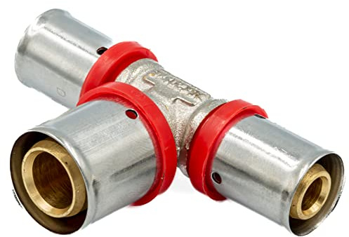 KNM Trade Reduzier PEX T-Stück Pressfitting Messing 25 x 20 x 25 | Verchromt, Wasserversorgung, Heizungsanlagen, Klemmhülsen, Edelstahl, 10 bar, 90°C