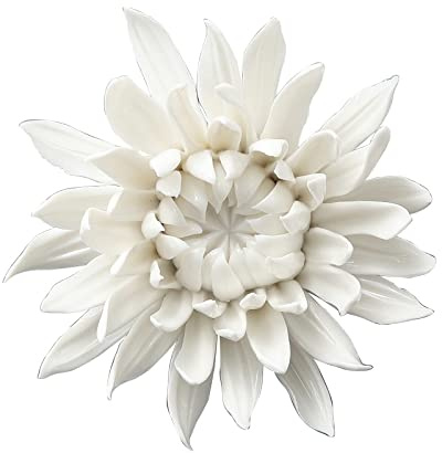 TURSGYZ Handcrafted Ceramic White Chrysanthemum Flower Wall Decor Artificial Sculpture 3D Wall Hanging Ornament Arts Wedding Gift 15cm