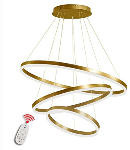 BEHWU LED Pendelleuchte, Esstisch Hängelampe Dimmbar Dreifarbiger Farbwechsel mit Fernsteuerung (Gold, 3 rings 20+40+60CM)