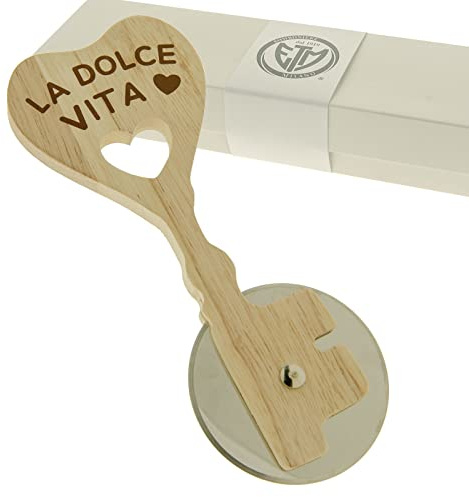 Ingrosso e Risparmio Rotella Taglia Pizza con Impugnatura in Legno a Forma di Chiave e Cuore, Idee Originali bomboniere, con Scatola Regalo Inclusa
